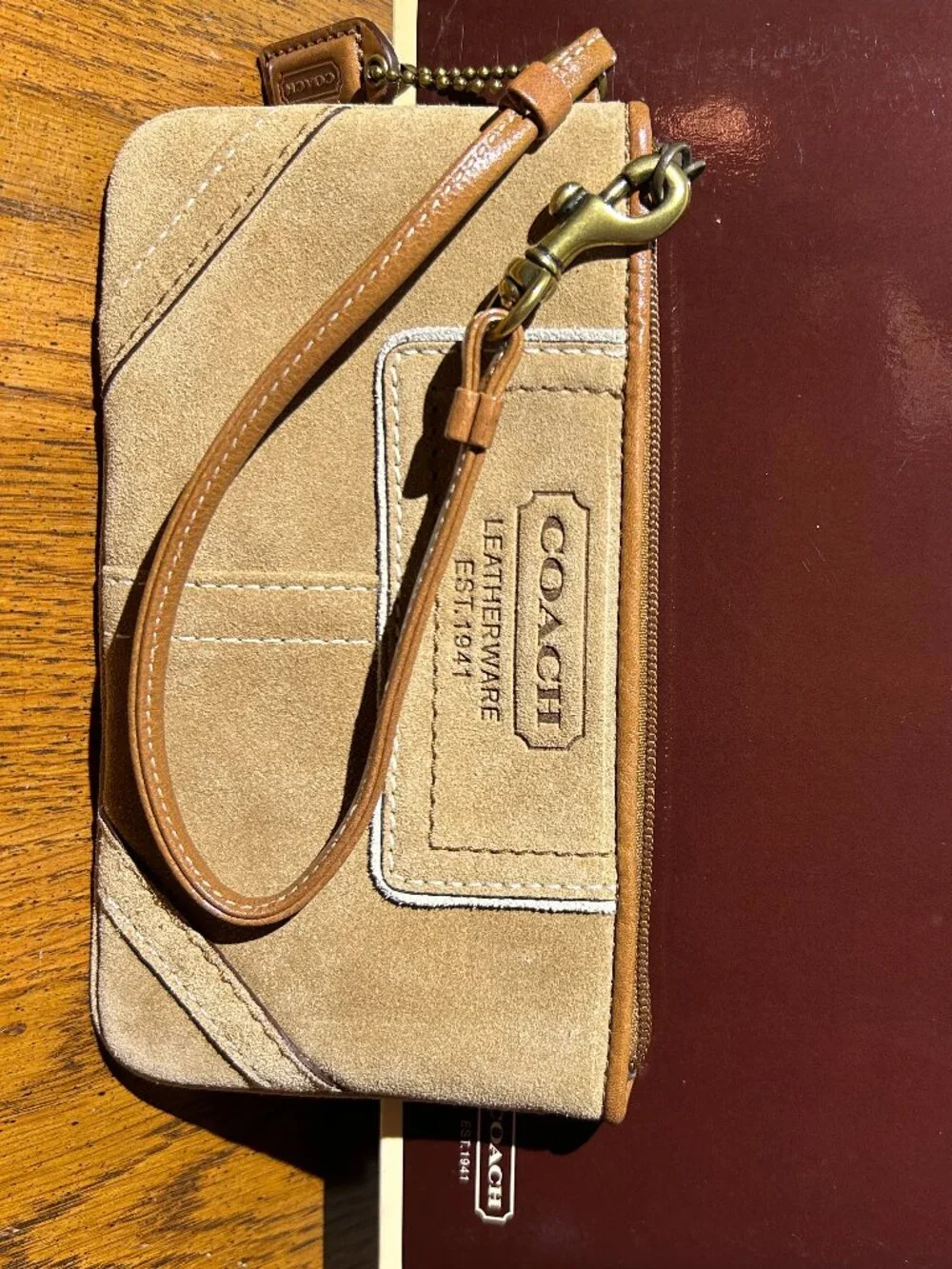 Vintage Coach Suede & Leather Wristlet with Box Y2K